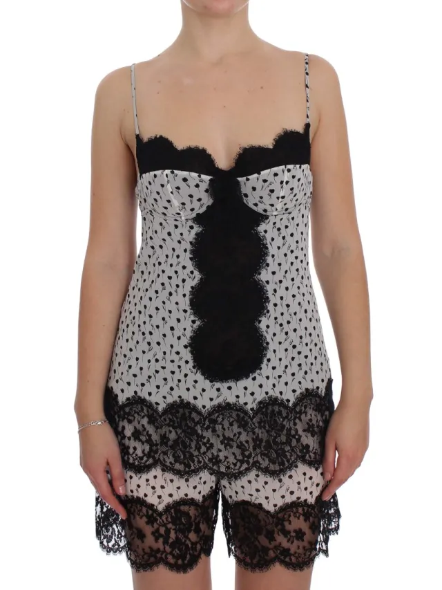 Dolce Gabbana Slipjurk met Bloemenprint en Kantafwerking wit, foto 2
