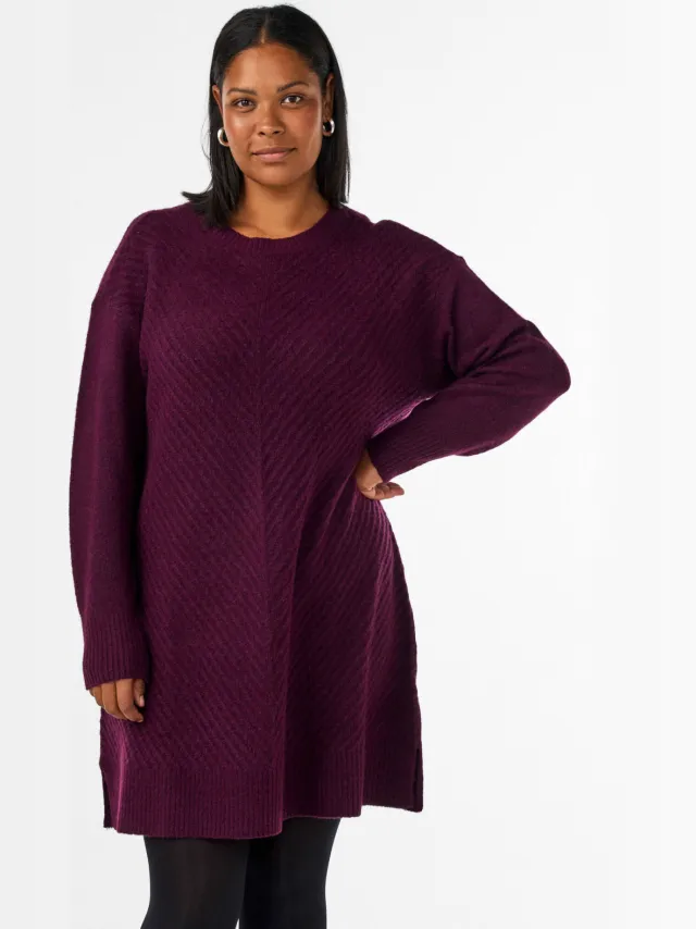 Zizzi Plus Size gebreide midi jurk - donkerrood