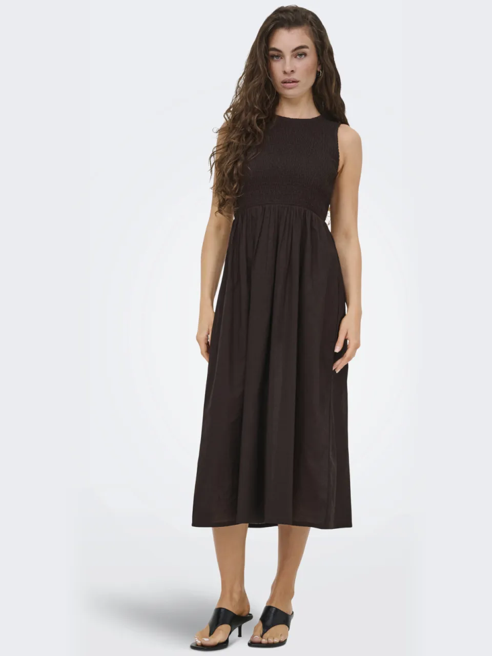 JDY midi jurk met stippen donkerbruin