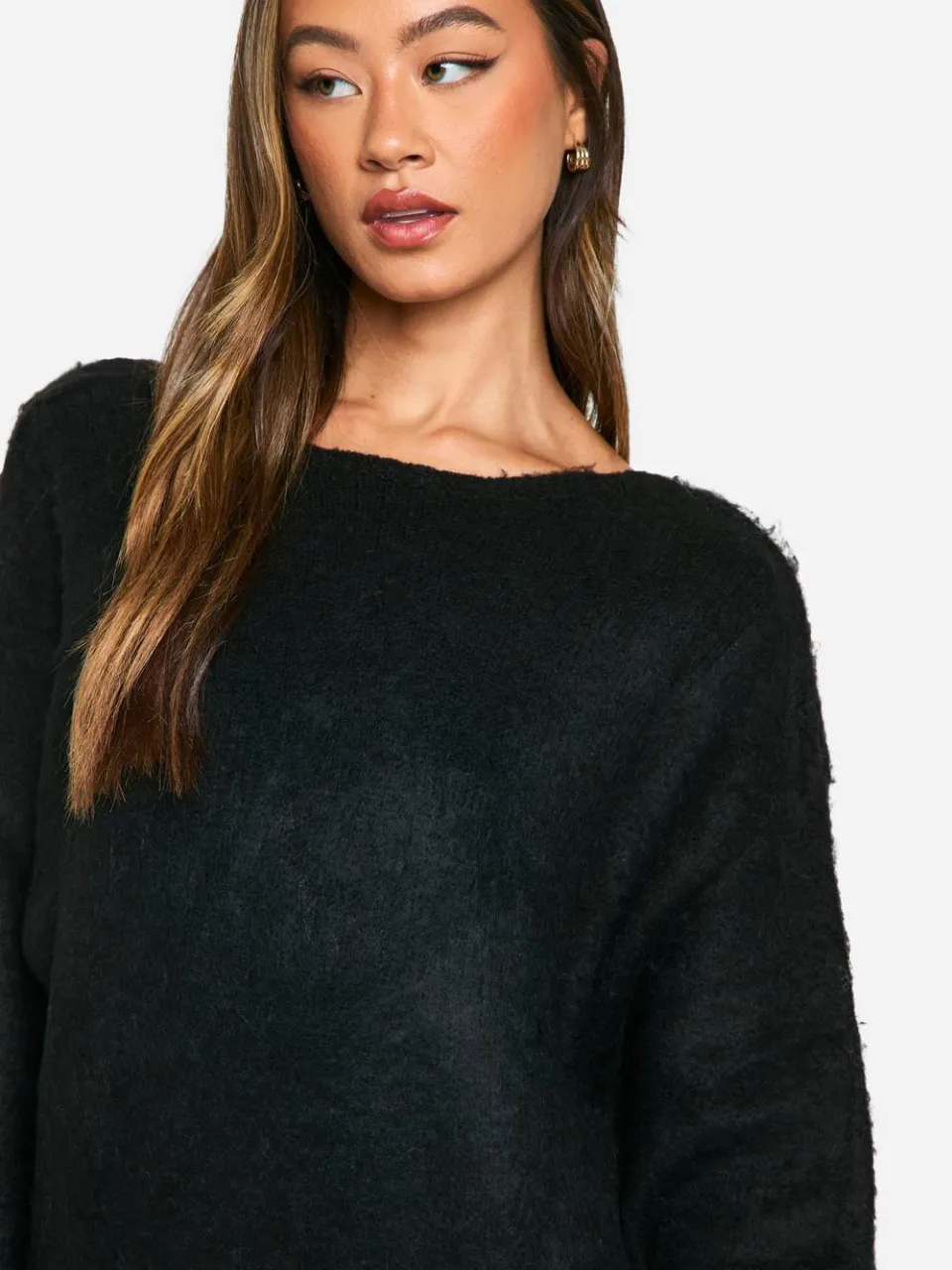 boohoo Dames Lange Geborstelde Low Back Oversized Jumper Jurk zwart, foto 4