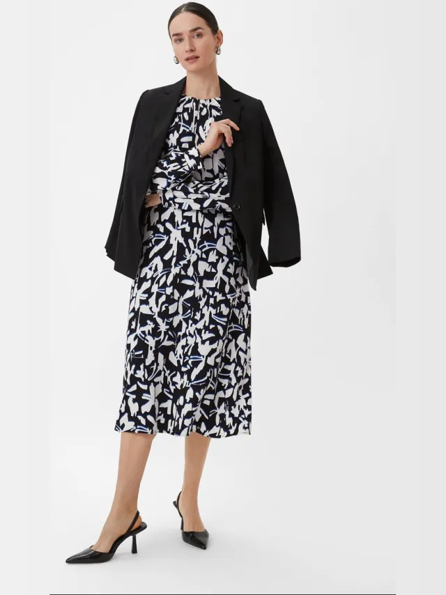 Comma female - Vloeiende maxi-jurk met all-over print zwart