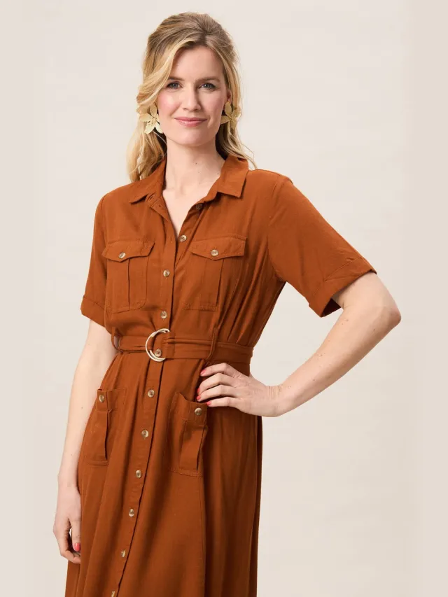 Miss Etam blousejurk met ceintuur - bruin