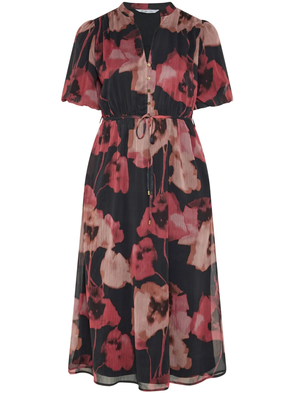 Yours London Curve Rode Jurk Met Wazige Bloemenprint En Pofmouwen rood, foto 4