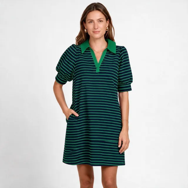 Imily Bela Dames Gestreepte Polo Mini Jurk groen