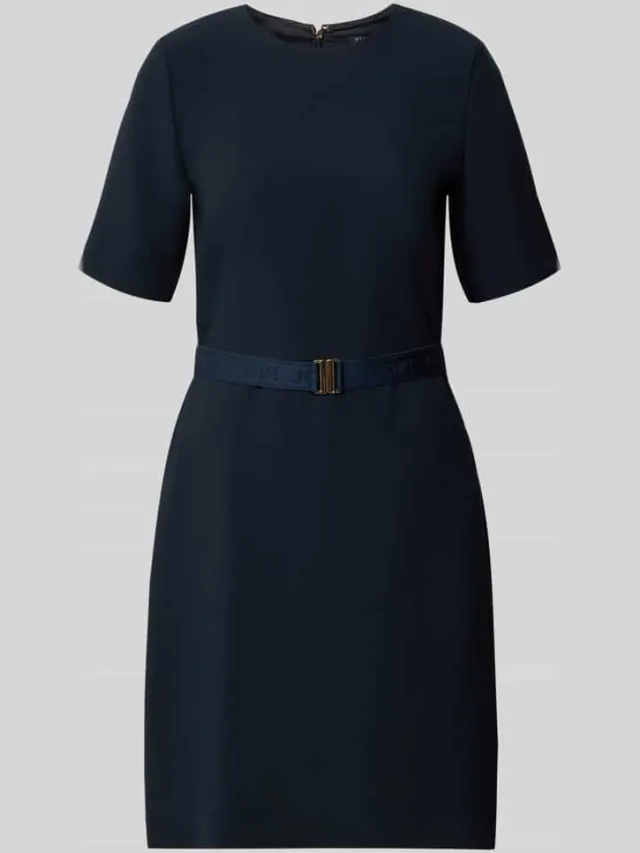 Joop! Knie-lange kokerjurk met elastische label in band-riem donkerblauw, foto 2