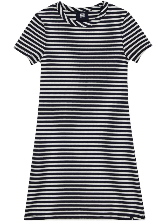 WE Fashion Meisjes jurk van ribstof met contrast Dark blue