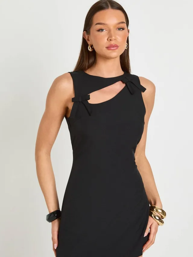 boohoo Dames Geweven Shift Jurk Met Strikdetail zwart, foto 2