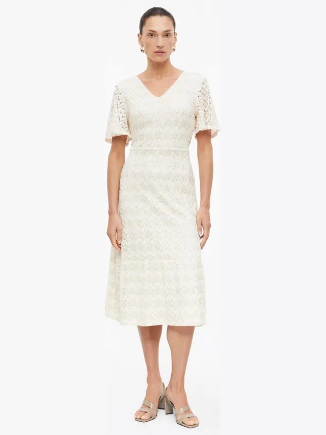 S.Oliver female - Midi-jurk met glittergaren en ajourpatroon lichtbeige