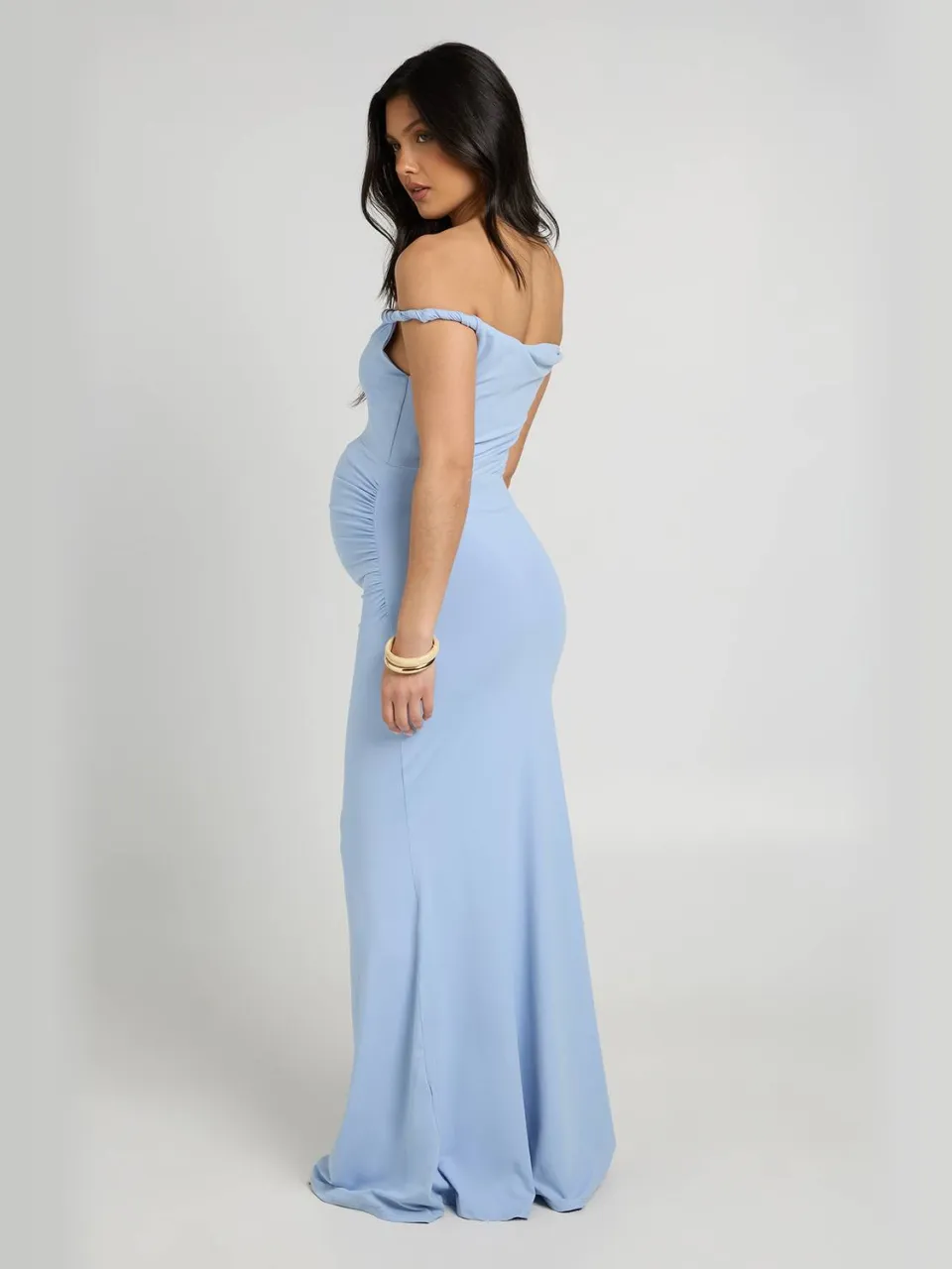 boohoo Dames Zwangerschaps Maxi Jurk Met Gedraaide Bardot Hals babyblauw, foto 2