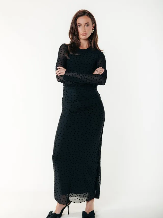 Colourful Rebel Maude Hearts Mesh Maxi Dress Black