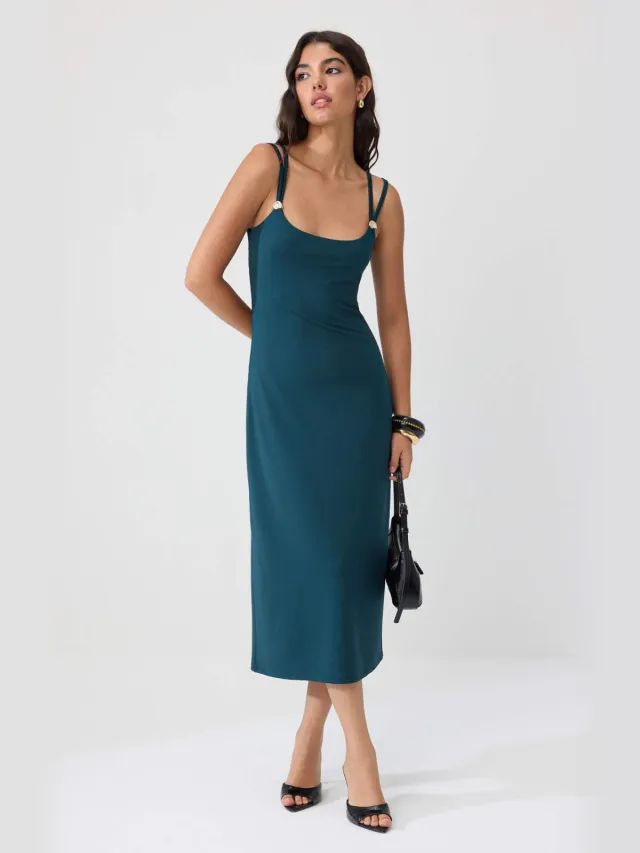 Trendyol TRENDYOLMİLLA Dames Groen Effen Maxi Mouwloos Bodycon Jurken