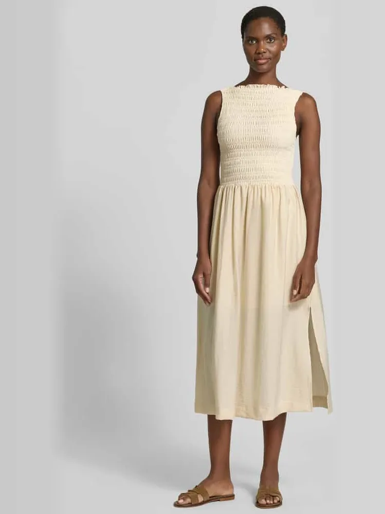 Jake*s Casual midi-jurk met smokelementen Beige