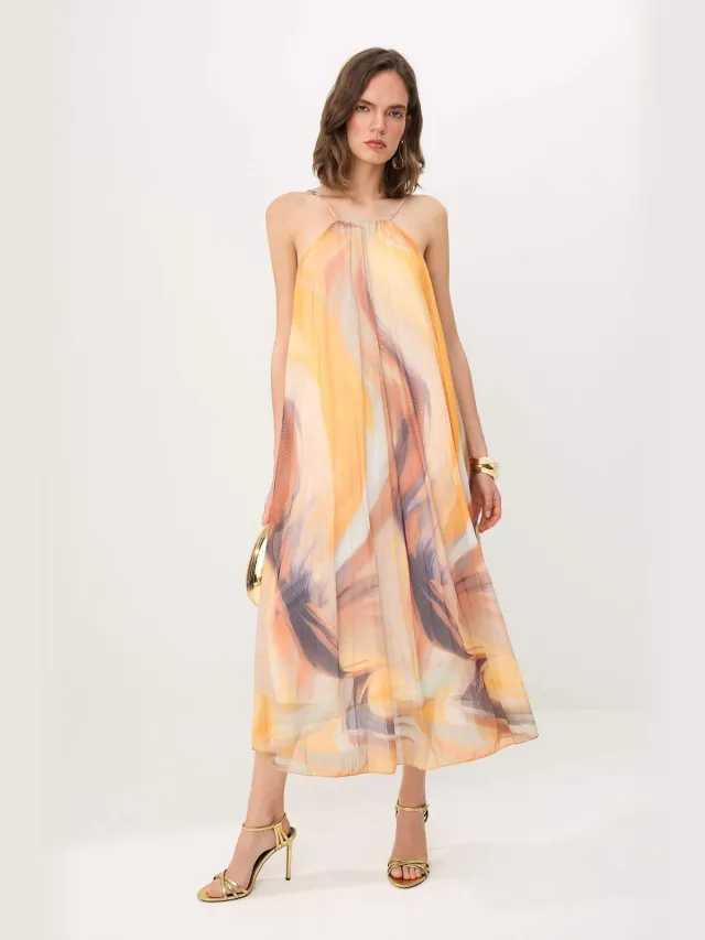 Trendyol TRENDYOLMİLLA Dames Meerkleurig Abstract Maxi Mouwloos A-lijn Jurken Veelkleurig