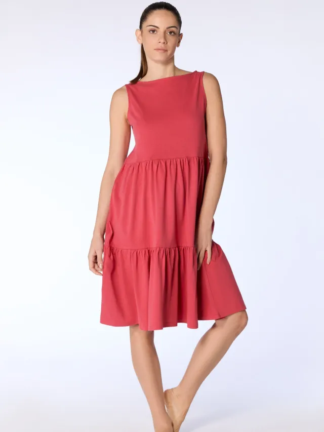 Leela Cotton dames vegan Jurk Ruffle Kardinaalrood Lichtrood