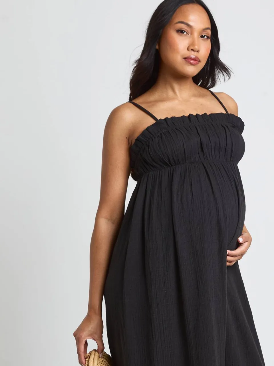 boohoo Dames Zwangerschaps Katoenen Gaas Maxi Smock Jurk zwart, foto 4