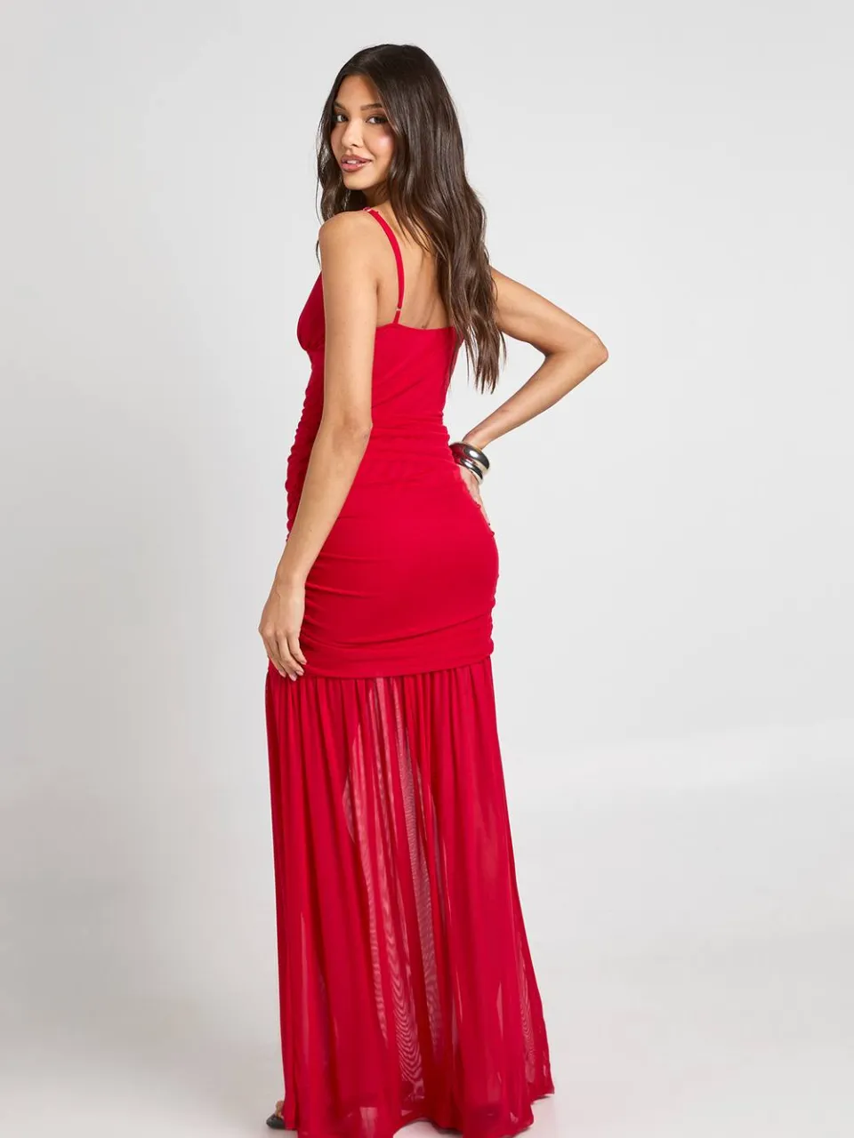 boohoo Dames Mesh Cami Maxi Jurk Met Mesh Zoom rood, foto 2