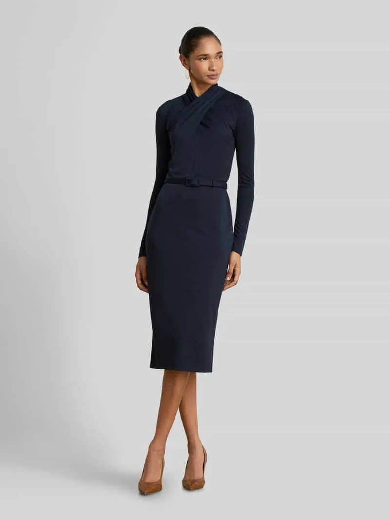 Lauren Ralph Lauren Midi-jurk met gedrapeerde wikkelcol Marineblauw