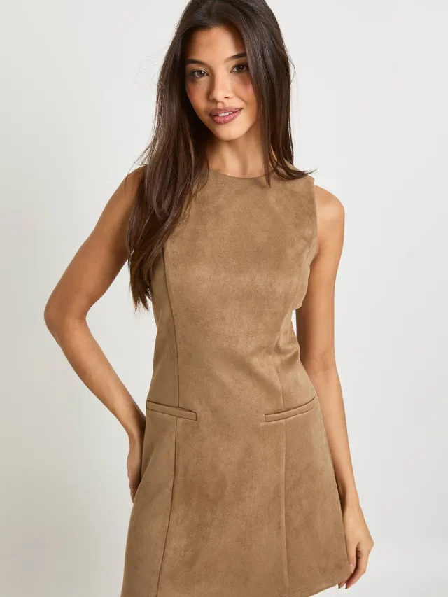 boohoo Dames Nepsuede shiftjurk camel, foto 3