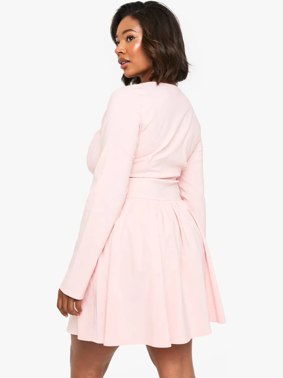 boohoo Dames Plus Bengaline Korset Langemouw Skaterjurk baby roze, foto 2