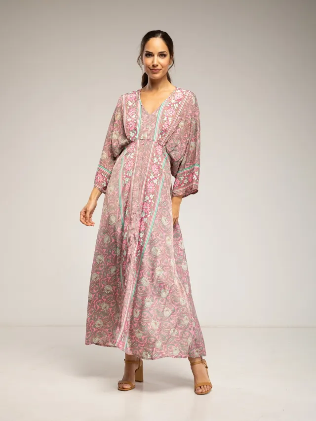 Tantra Maxi-jurk met print, V-hals en elastische taille Roze