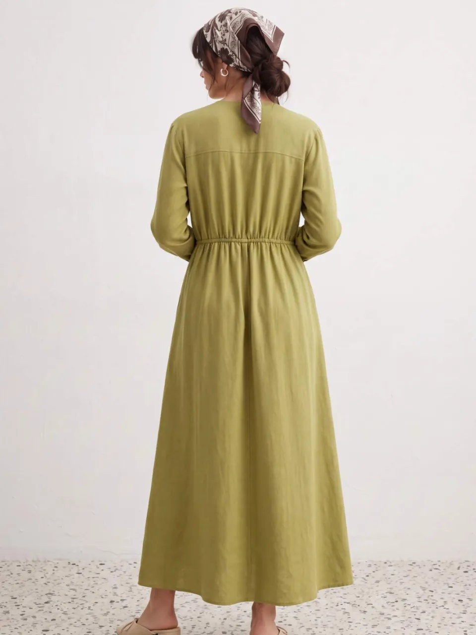 Trendyol Modest Dames Kaki Effen Maxi Lang Blousejurk Modest Jurken, foto 2