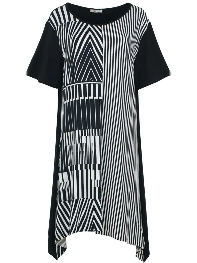 Conquista Graphic Elegance Plus Size Jersey Jurk Zwart/Wit