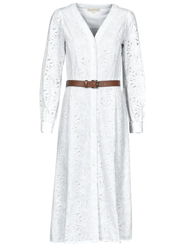 MICHAEL Michael Kors Lange Jurk MICHAEL Michael Kors PALM EYELET KATE DRESS Wit