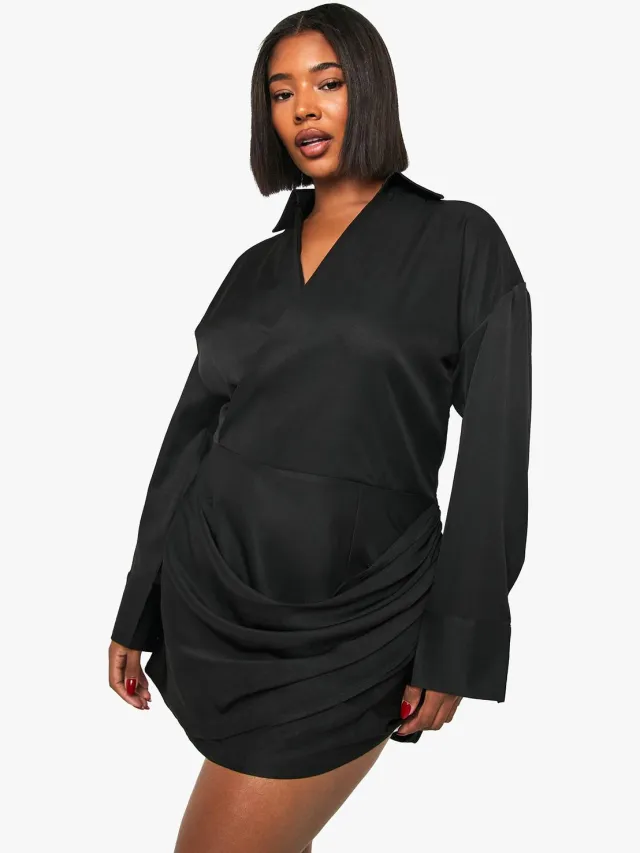 boohoo Dames Plus Wrap Shirtjurk Zwart