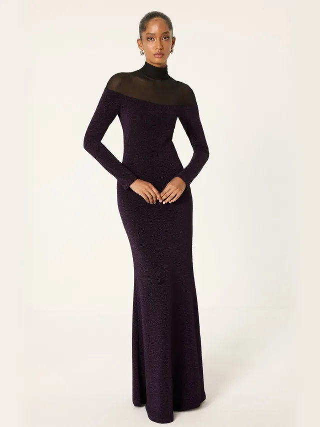 TOUCHÉ PRIVÉ Jurk met lange mouwen en glitterdetails - Paars - Dames