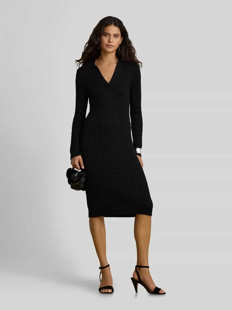 Lauren Ralph Lauren slim fit tricotjurk van mix van katoen en viscose Zwart