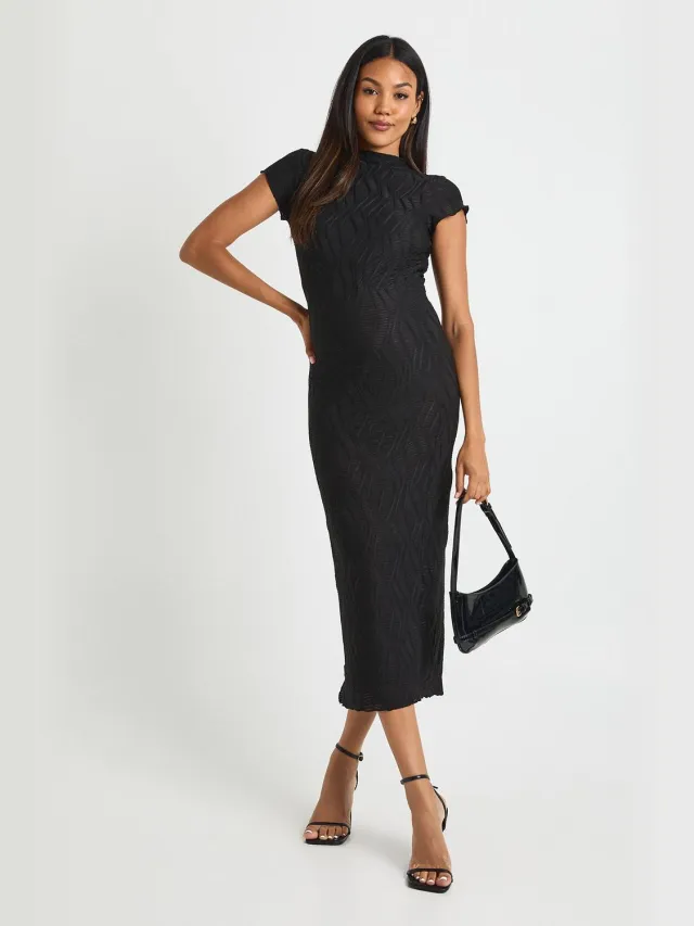 boohoo Dames Zwangerschapsjurk met textuurrijk jacquard, Midaxi bodycon jurk Zwart