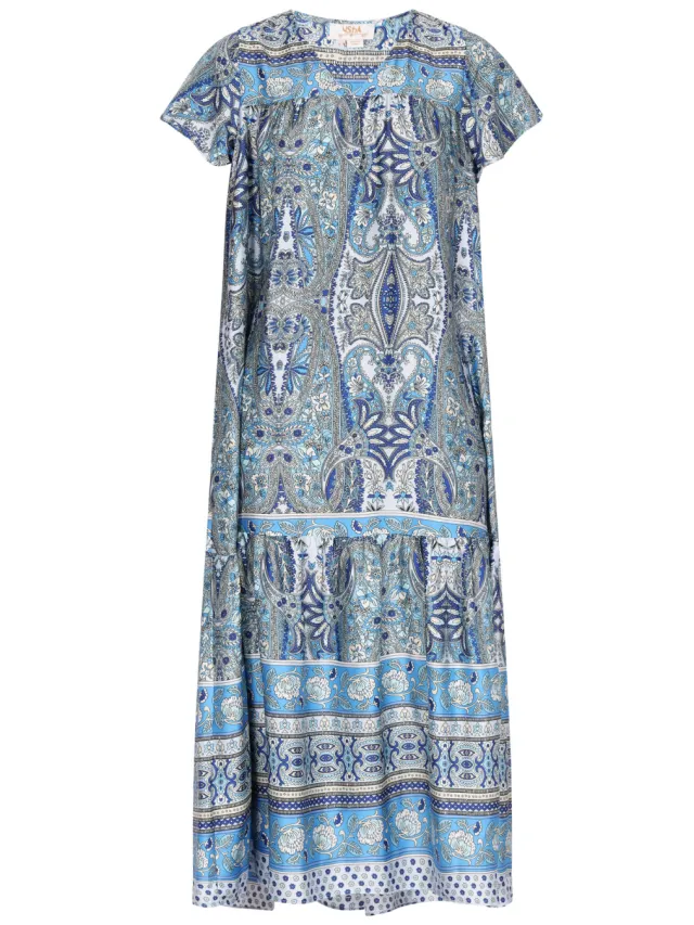 Usha Jurk Dames Blauw Veelkleurig, foto 2