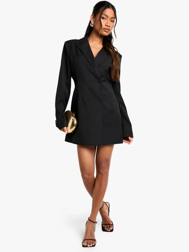 boohoo Dames Gestructureerde oversized wrap blazer jurk Zwart