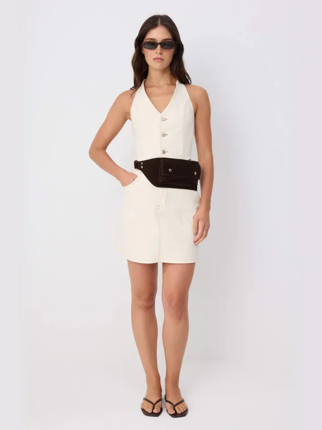 Trendyol TRENDYOLMİLLA Dames Ecru Effen Extra Kort / Super Mini Mouwloos A-lijn Jurken