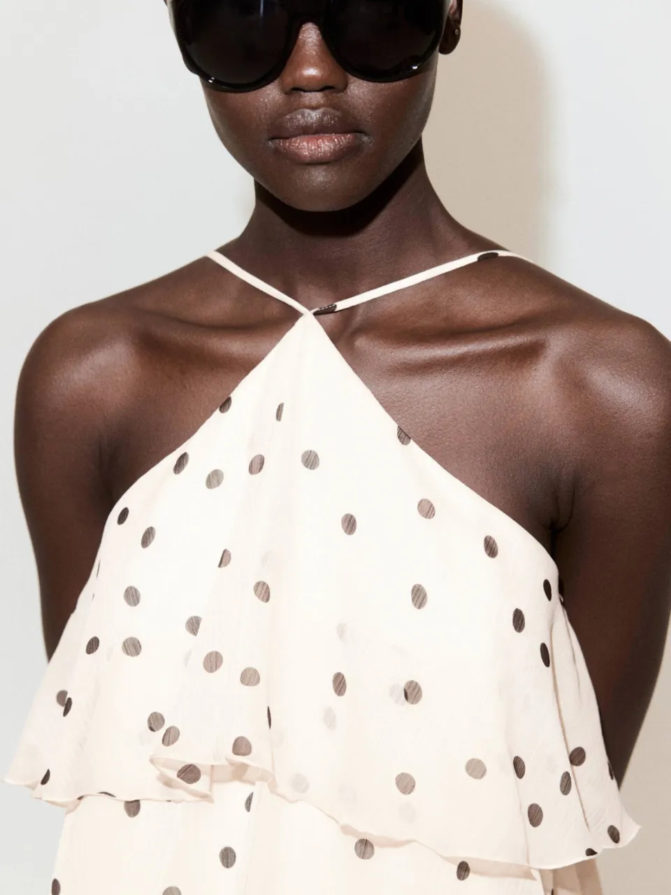 Mango halter mini jurk met stippen en ruches - ecru, foto 7