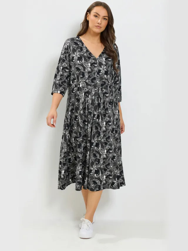 Yours Zwarte Zachte Wikkeljurk Met Bloemenprint Black