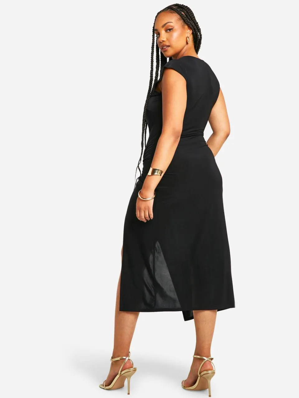 boohoo Dames Plus Slinky Twist Detail Midi Jurk zwart, foto 2