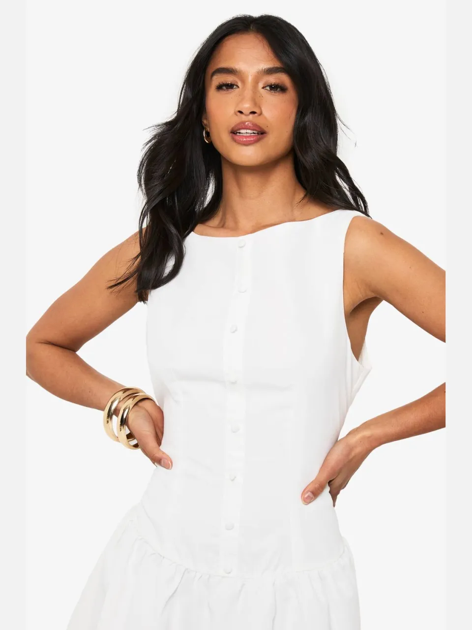 boohoo Dames Petite Drop Taille Shift Mini-jurk wit, foto 4