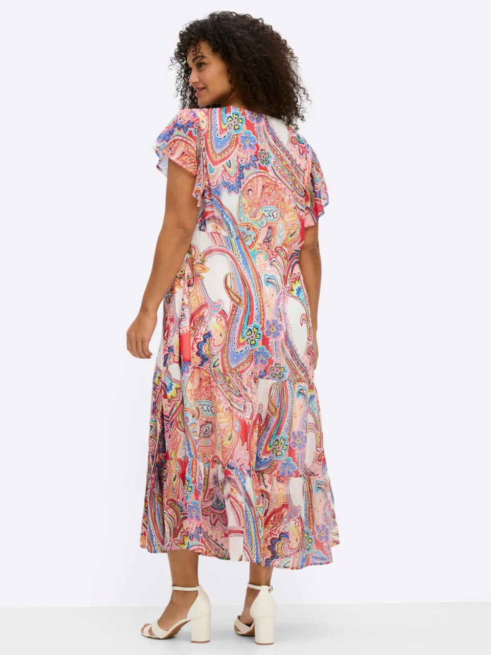 Chiffon jurk ecru/rood gedessineerd, foto 2