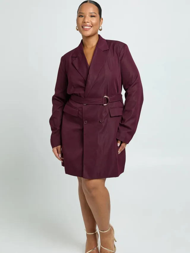 boohoo Dames Plus D-Ring Strikriem Blazerjurk Pruim