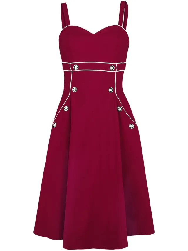 Voodoo Vixen Claudia Red Seaside Dames Midi-jurk - rood