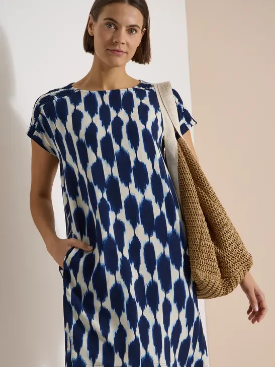 cecil Knie-lange jurk met kapmouwtjes en print Blauw
