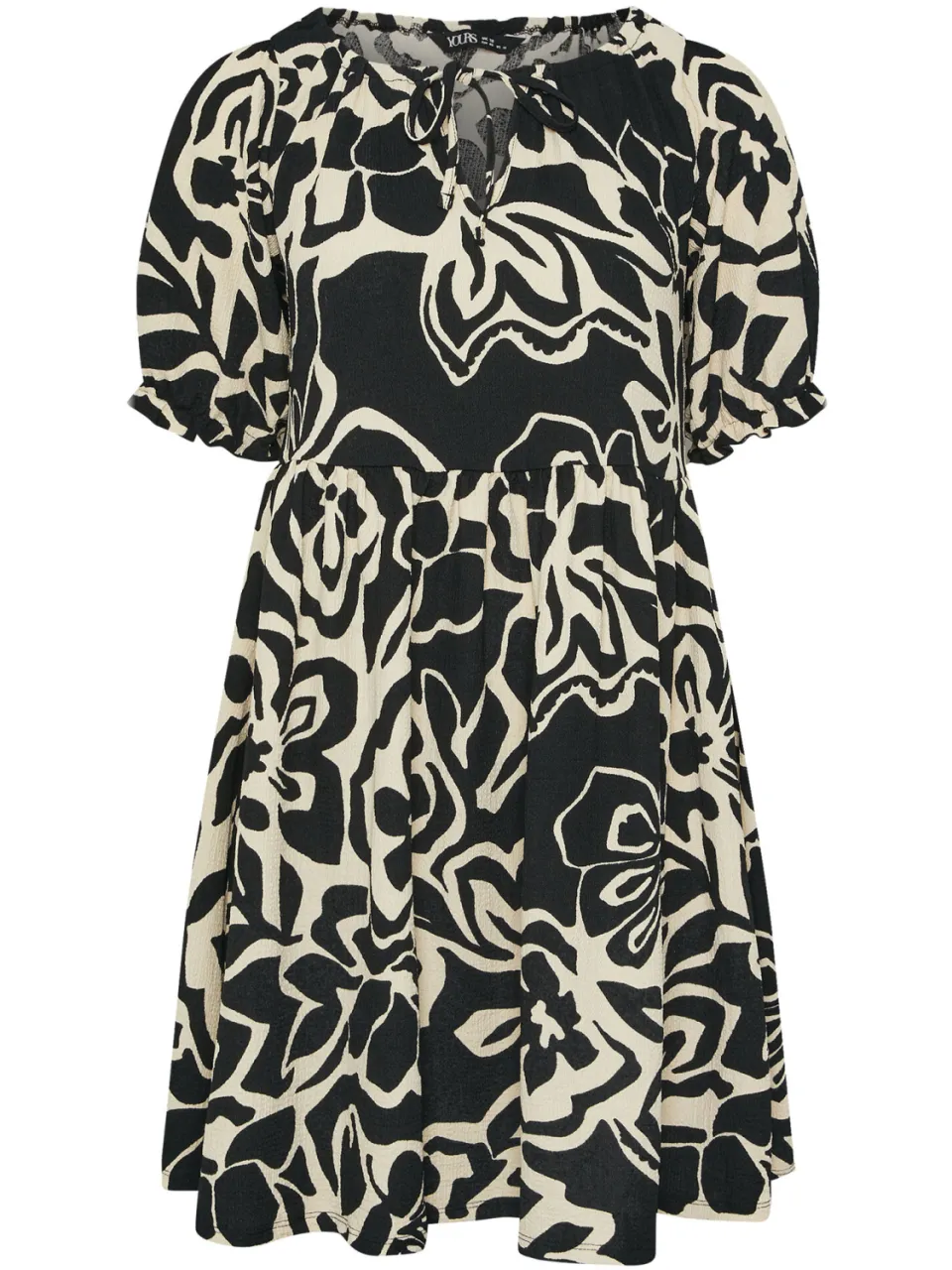 Yours Mini Jurk Met Abstracte Bloemenprint En Striksluiting In Zwart-52, foto 4