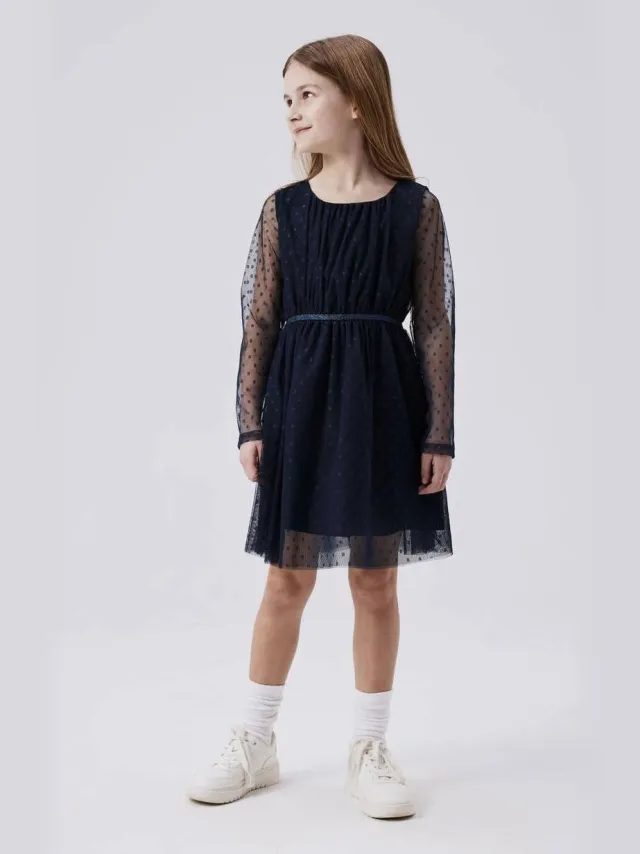 NAME IT semi-transparante jurk donkerblauw