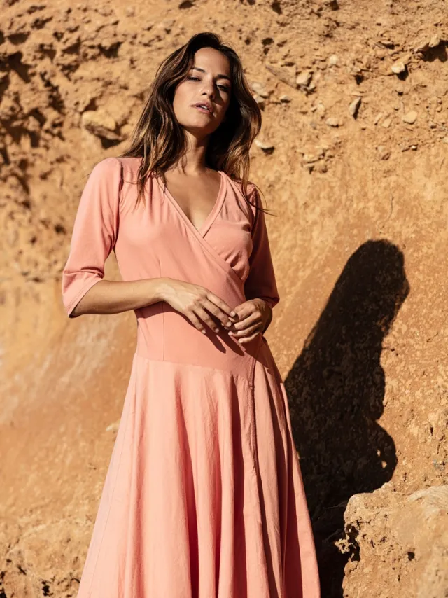 RAVENS VIEW IBIZA dames vegan Jurk Veronika Koraal Klei Lichtoranje