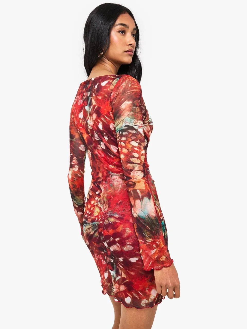 boohoo Dames Abstract Mesh Cowl Detail Mini-jurk oranje, foto 2