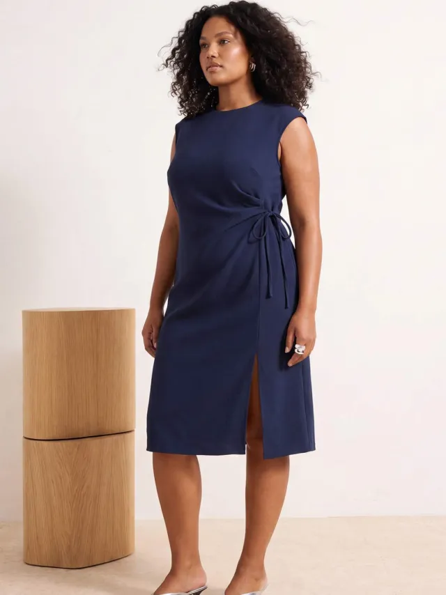 Trendyol Curve Dames Groen Effen Midi Mouwloos Bodycon Grote maten Jurk