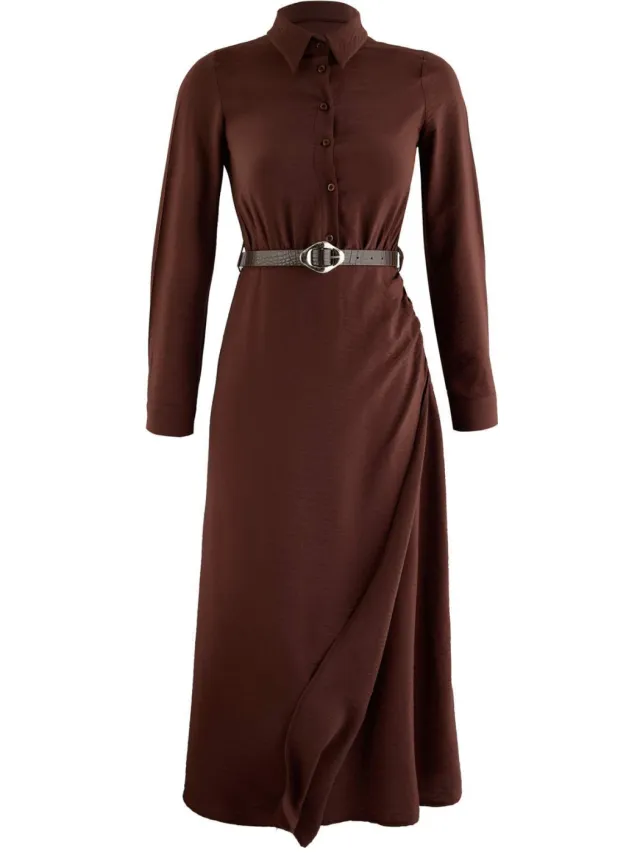 Trendyol TRENDYOLMİLLA Dames Bruin Midi A-lijn Modest Jurken