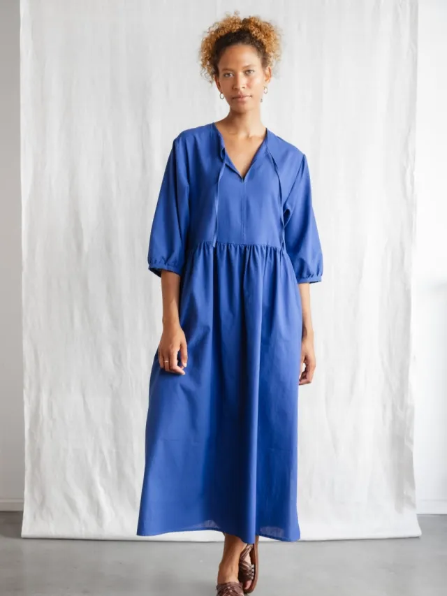 Jyoti - Fair Works dames vegan Jurk Paudali Kobaltblauw Donkerblauw