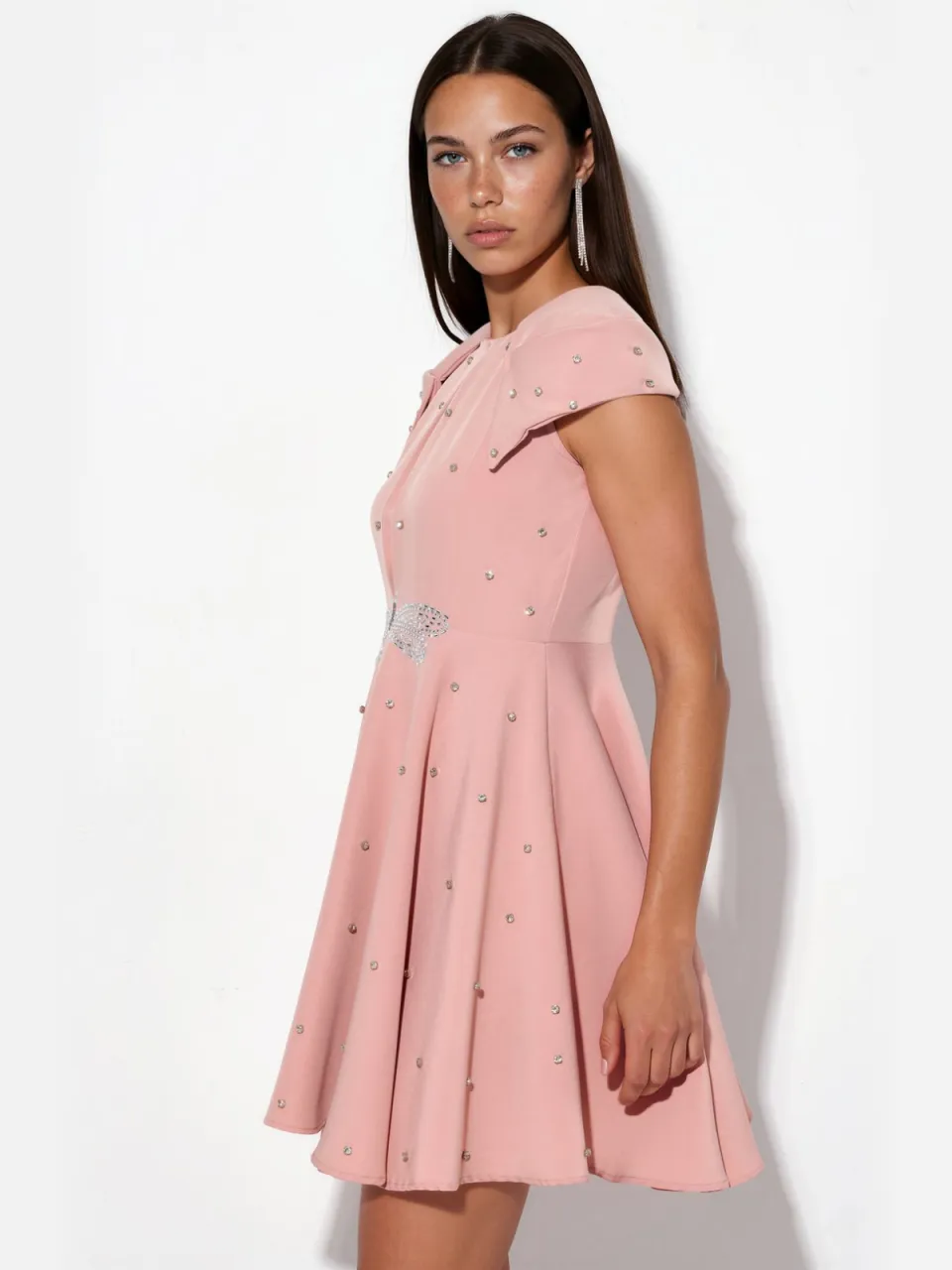 MSN Collection Dames A-lijn Mini Jurk met Pailletten oudroze, foto 2